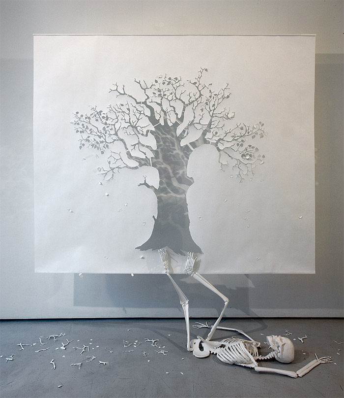140 gsm acid free paper, and glue. 210 x 240 x 70 cm