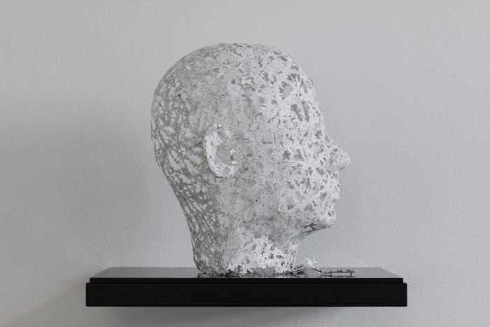 Head made from sentences cut out from diary with acid free 115 gms paper, 16 x 21 x 28(h) cm
